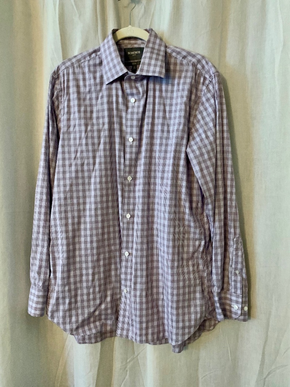 Bonobos Slim Fit 17/36 Stretch Plaid Long Sleeve Button Down Shirt